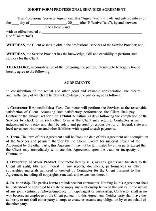 Editable Professional Services Agreement Form