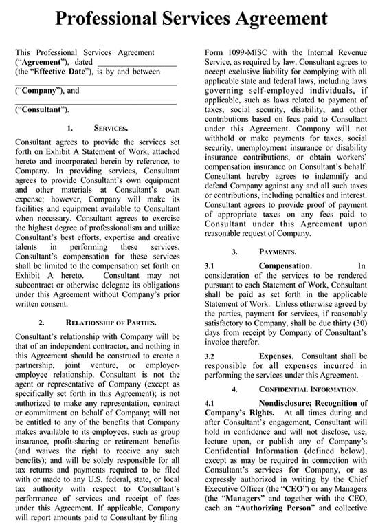 Printable Professional Services Agreement PDF