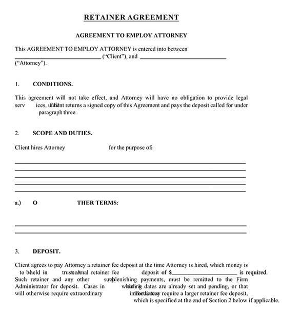Free Lawyer (Attorney) Retainer Agreement Templates