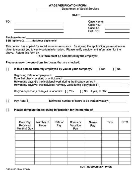 Free Wage Verification Form 04 for PDF