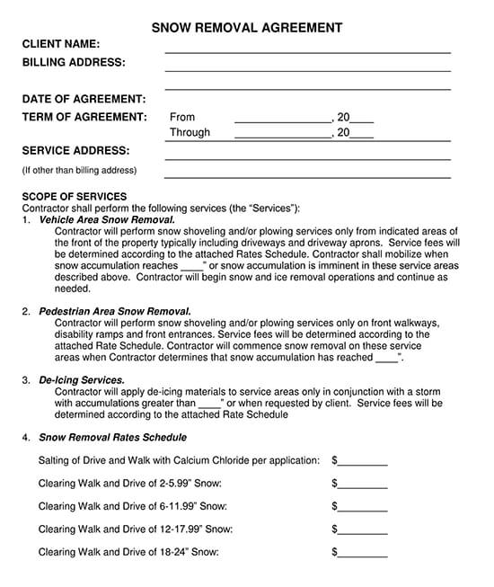 Free Snow Removal Contract Template 01 for PDF