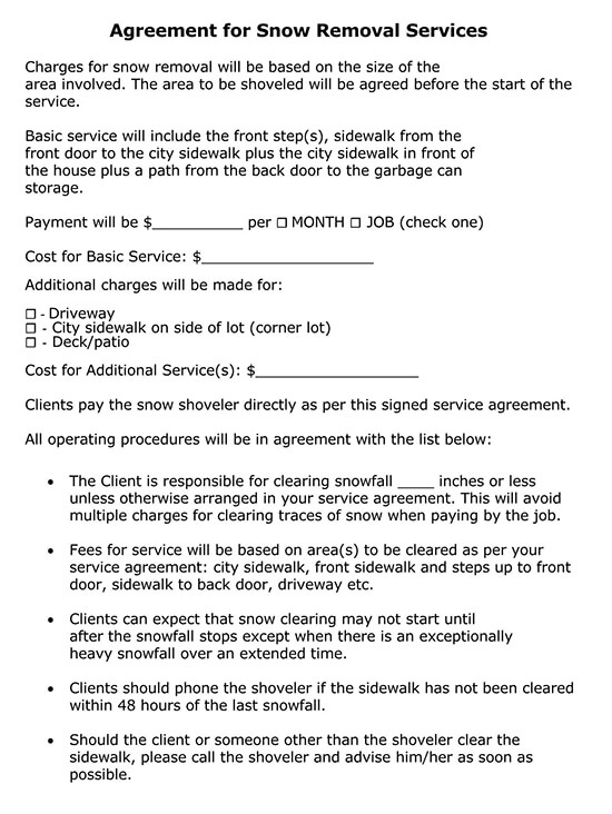 Printable Snow Removal Contract Template 02 for PDF
