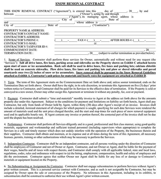 Free Snow Removal Contract Templates  Examples Word  PDF 