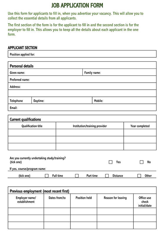 blank job application form word document