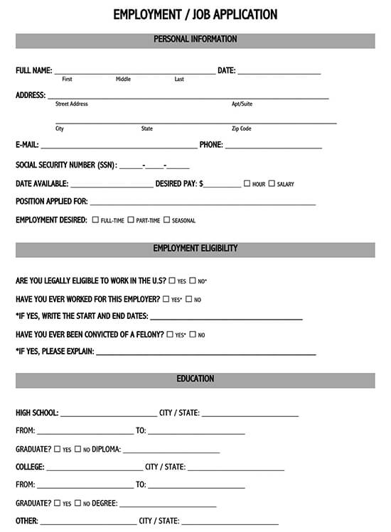 Free Job Application Form Standard Template Pdf Word Eforms Printable