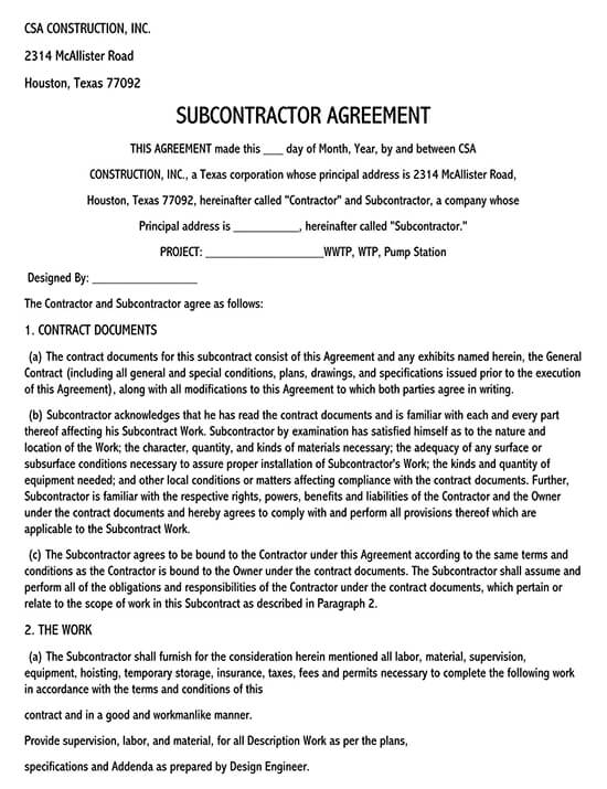 simple subcontractor agreement template word 02