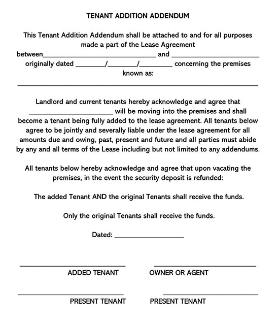 Tenant Addition Amendment Form