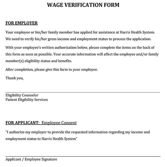 Free Wage Verification Form 02 for PDF