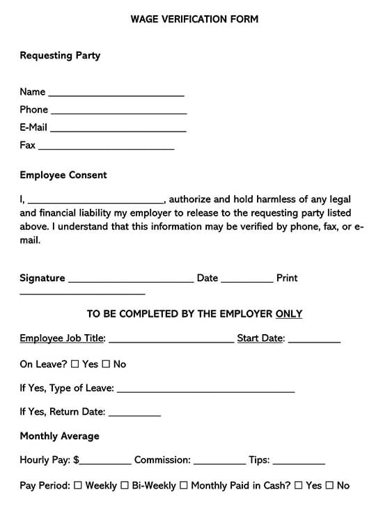 Editable Wage Verification Form 01 for Word