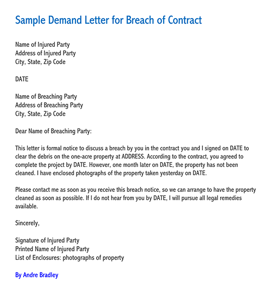 legal notice format for breach of contract
