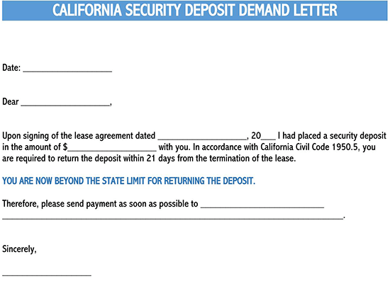 security deposit demand letter california