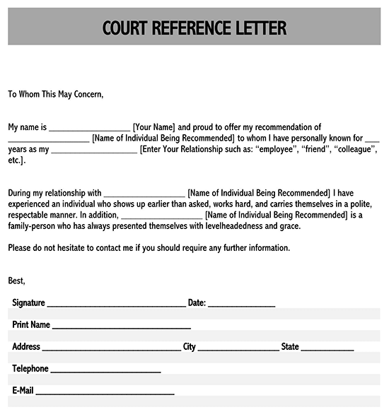 character reference letter for court child custody