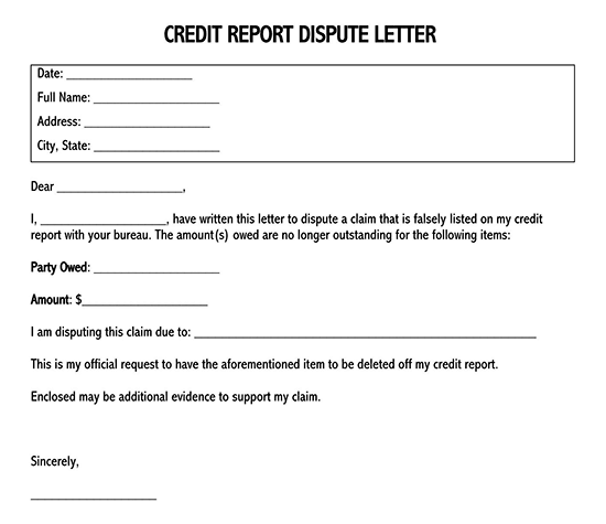 Downloadable Credit Report Dispute Letter Sample 01