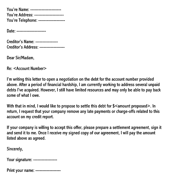 Printable Debt Settlement Offer Letter Template 06 for Word