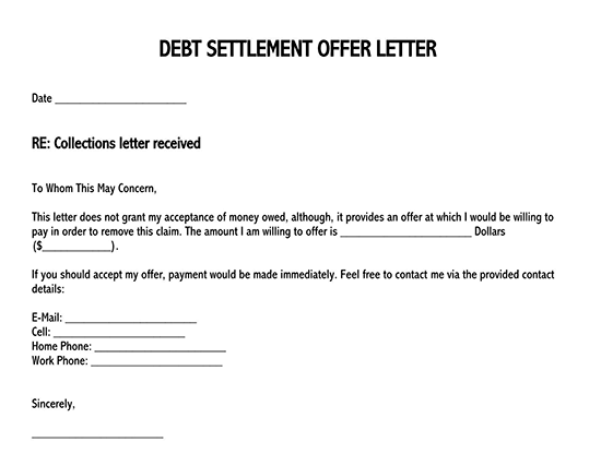 Editable debt settlement offer letter format 03