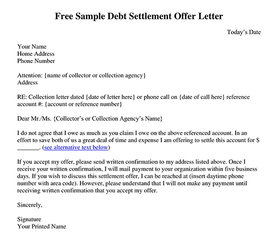 Free Debt Settlement Offer Letter Template 08 for Word