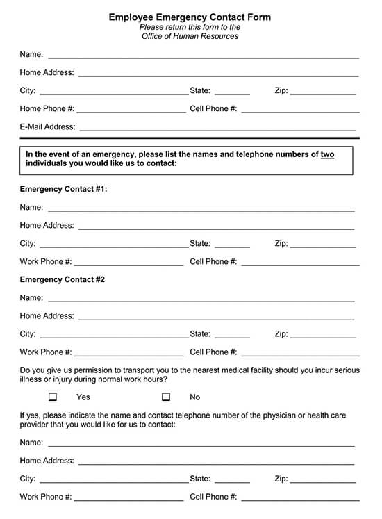 Pdf Printable Employee Emergency Contact Form Printable Forms Free Online
