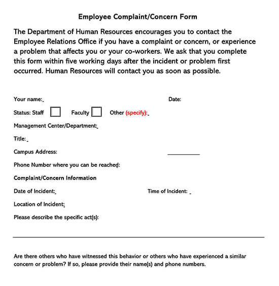 Employee Complaint Form Template 04