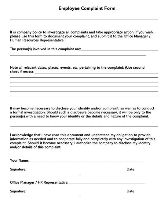 Employee Complaint Form in Word