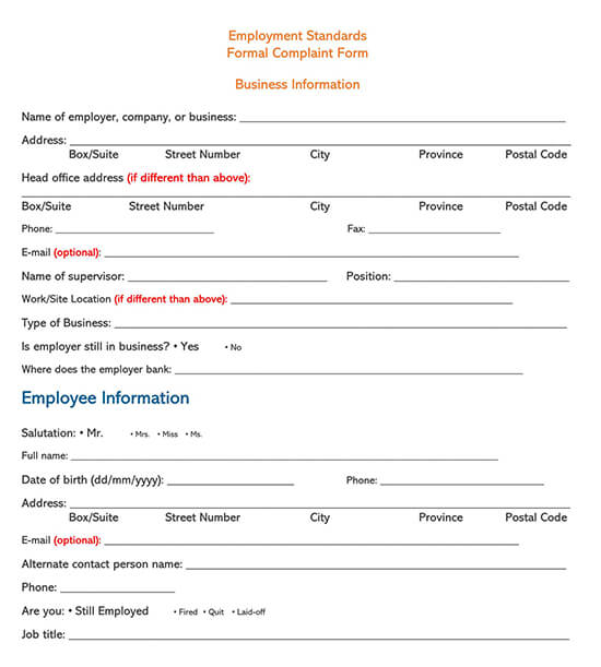 PDF Employee Complaint Form Template