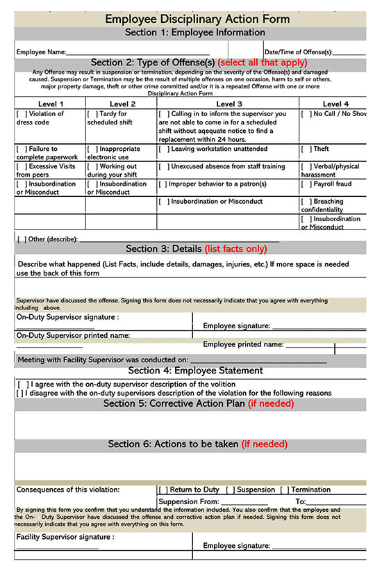 Employee Disciplinary Action Form PDF Template