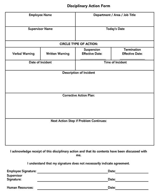 Editable Employee Disciplinary Action Form PDF