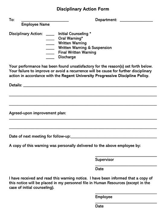 Printable Employee Disciplinary Action Form Template