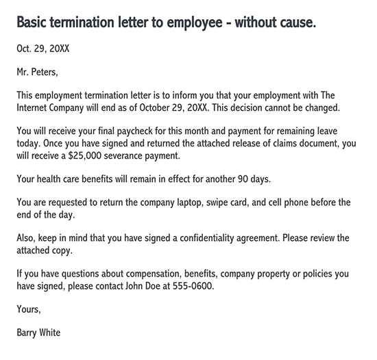 employee termination letter sample pdf