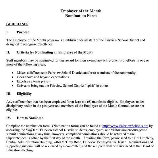Employee of The Month Strandard Notification Form