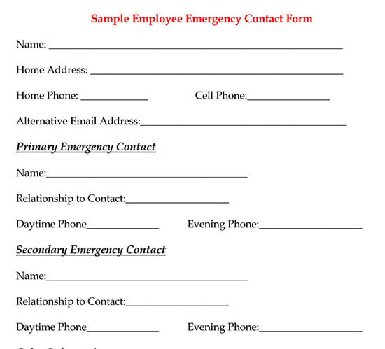 Free Employee Emergency Contact Form 10 for Word