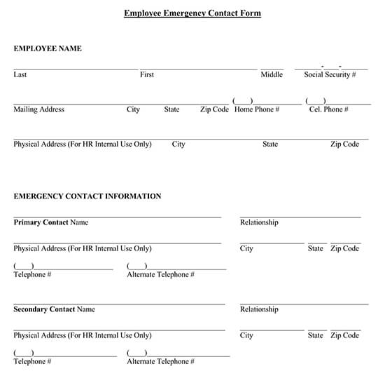 Free Employee Emergency Contact Form Pdf Word Eforms Free Printable And Editable Emergency 