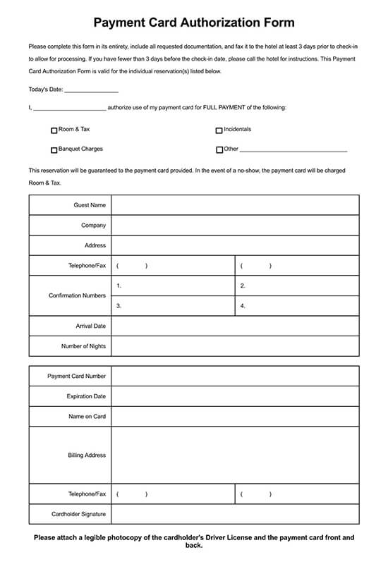Holiday Inn Credit Card Authorization Form Example