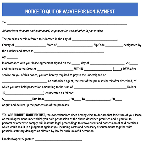 Free Editable Notice to Quit or Vacate Template as Word File