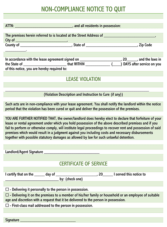 Free Editable Non-Compliance Notice to Quit Template for Word File