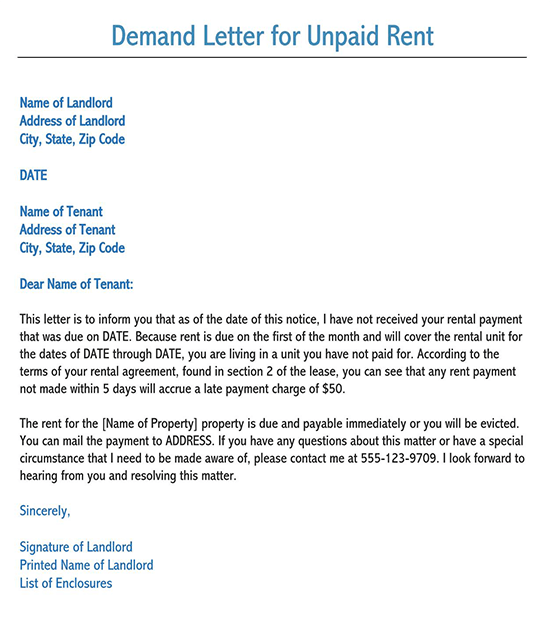 Great Editable Unpaid Rent Demand Letter Template for Word Document