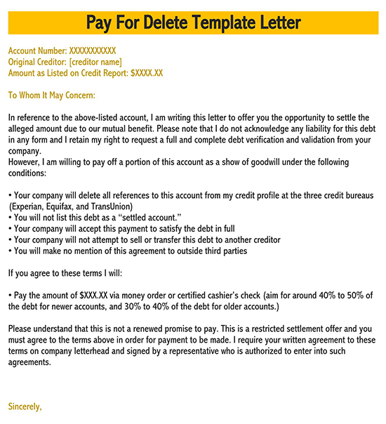Pay To Delete Letter Template