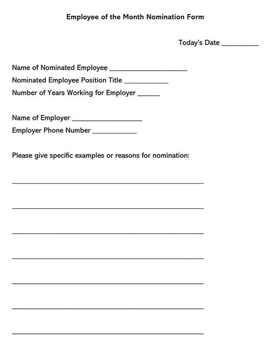 Sample Employee of The Month Nomination Form