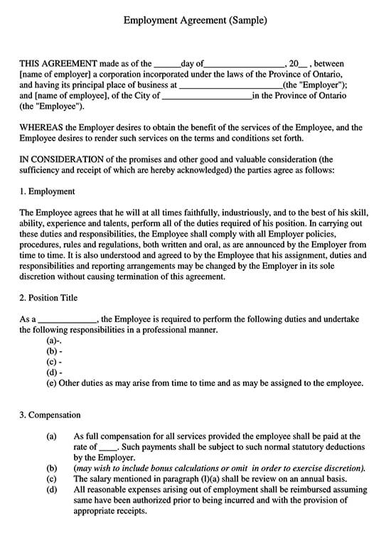 Sample Employment Contract Agreement
