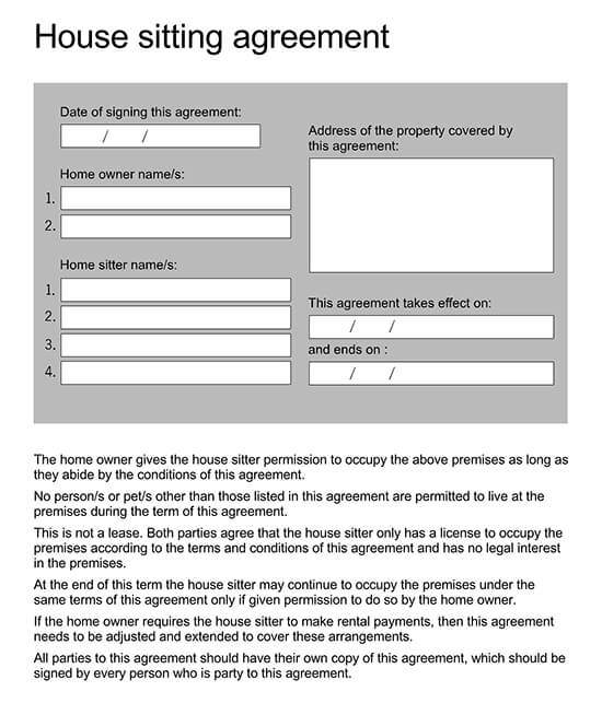 House Sitting Agreement Overview Free Templates