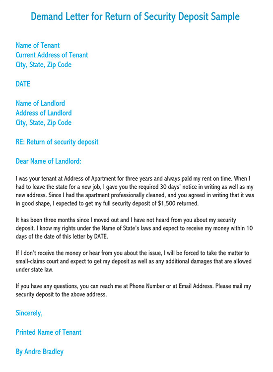 Landlord Security Deposit Letter from www.wordtemplatesonline.net