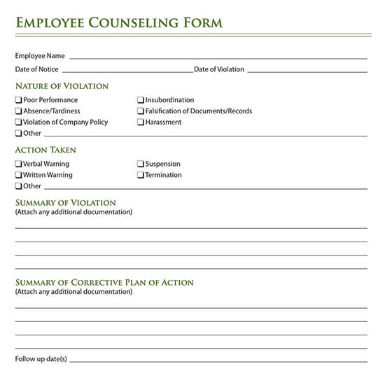 Standard Employee Counseling Form