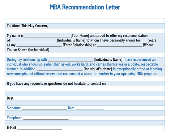 letter of recommendation template word