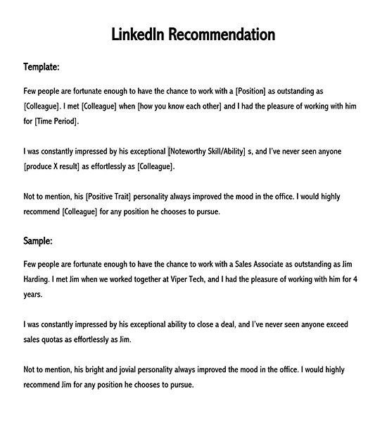 recommendation letter sample for job