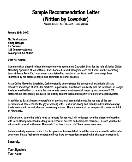 letter of recommendation for coworker 10