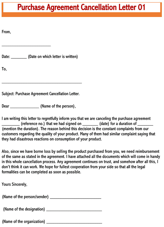Free sample letter of termination for Purchase and Sale Agreement 03