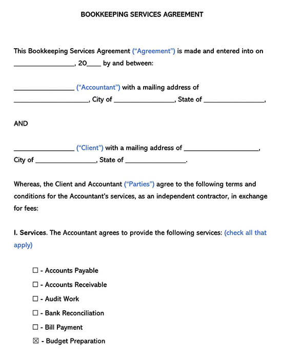 Bookkeeping Services Agreement