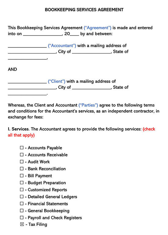 Free Sample Bookkeeping Services Agreement PDF