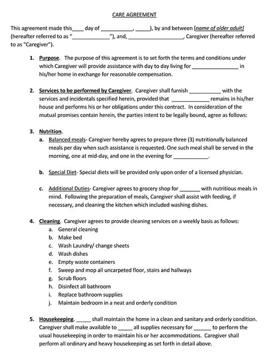 Free Printable Caregiver Contract Agreement Sample 01 as Pdf File