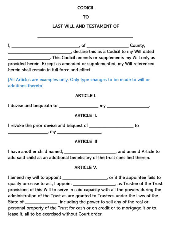 Free Codicil To Will Forms How To Amend Word Pdf