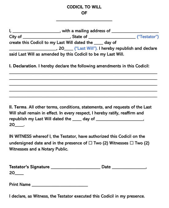 Free Codicil to Will Forms (How to Amend) Word PDF